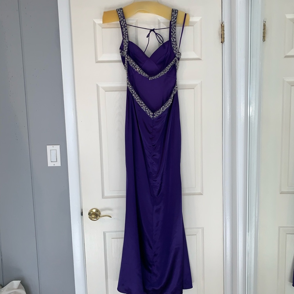 Purple Stoned Open Back Prom Dress